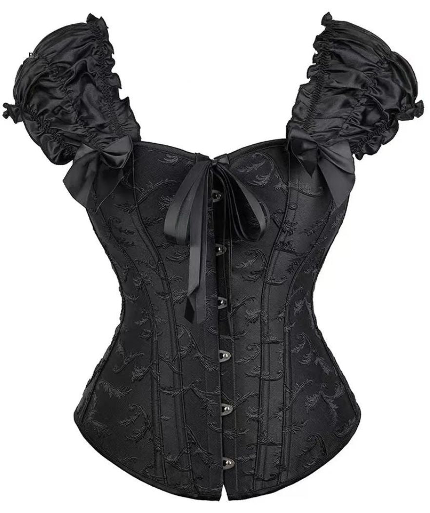 Corset Femme Vintage Satin Noir - Affinant Taille Avec 12 Baleines - Tailles XS à 6XL