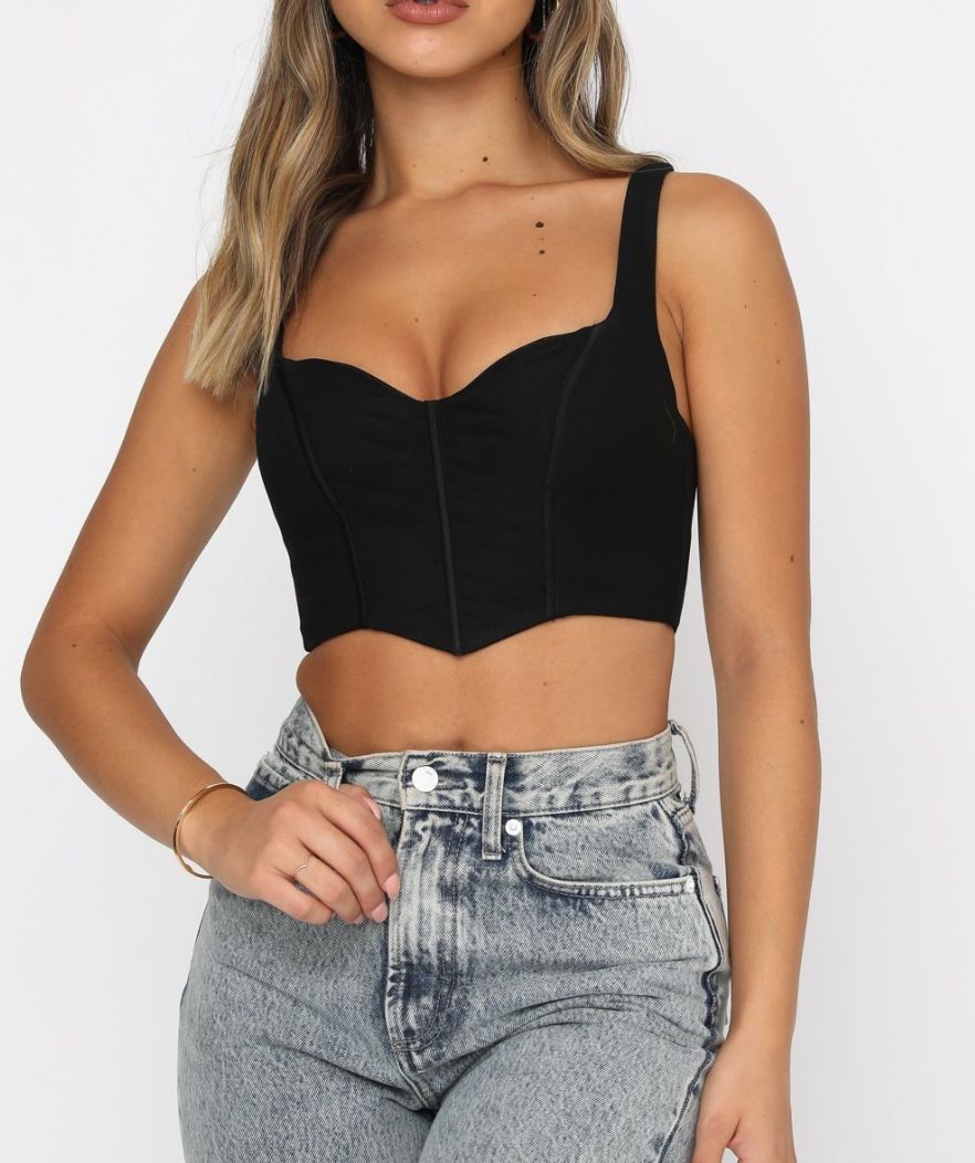 Bustier Noir Haut Type Corset Top Bustier Noir Simple Froncé Sur