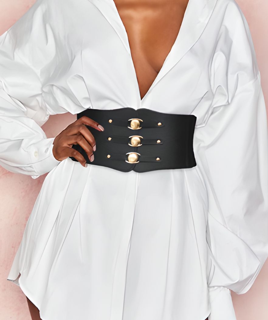 Ceinture Corset Femme à Lacets - Large, Élastique - Style Rétro Pour Robes, Manteaux - Noir